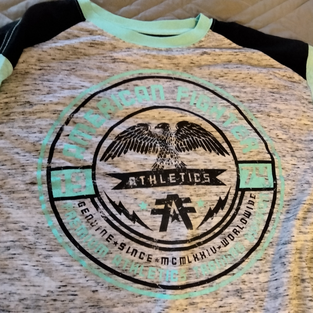 American Fighter 2XL gray-black-torquoise long sleeve t-shirt